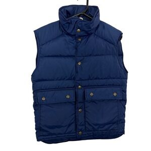 Eddie Bauer Vest Mens Small Blue Goose Down Puffer Snap Front Flap Pockets Vtg